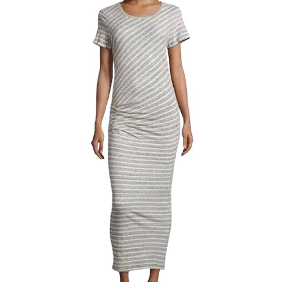 James Perse Striped Tucked Maxi Dress - Gray/White - 1 (Small) - Picture 8 of 13